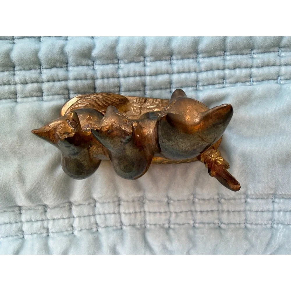 Vintage H.B. Product Cast Brass Fox Figurine Mother with Two Babies Kits Statue